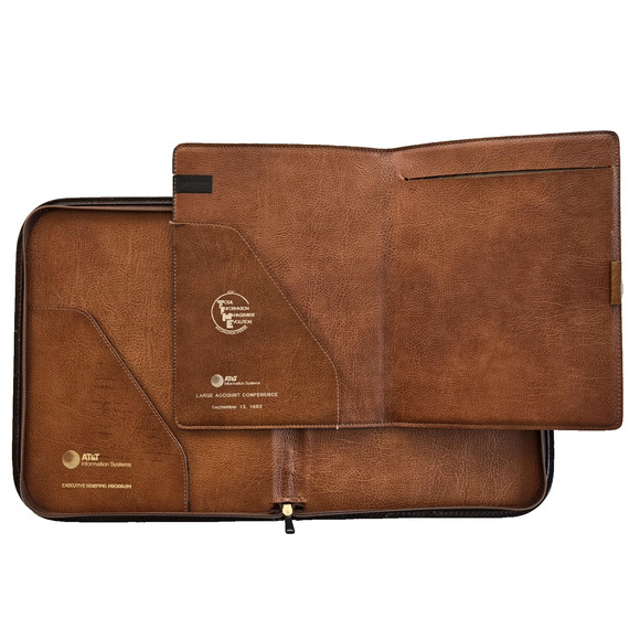 Vintage Portfolio Organizer Brown Leatherette Executive Brief Program AT&T 1983 - Picture 1 of 14